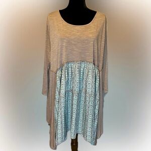 NWT Paisley Vine Camel & Green Print Boho Tunic Top Size 2X